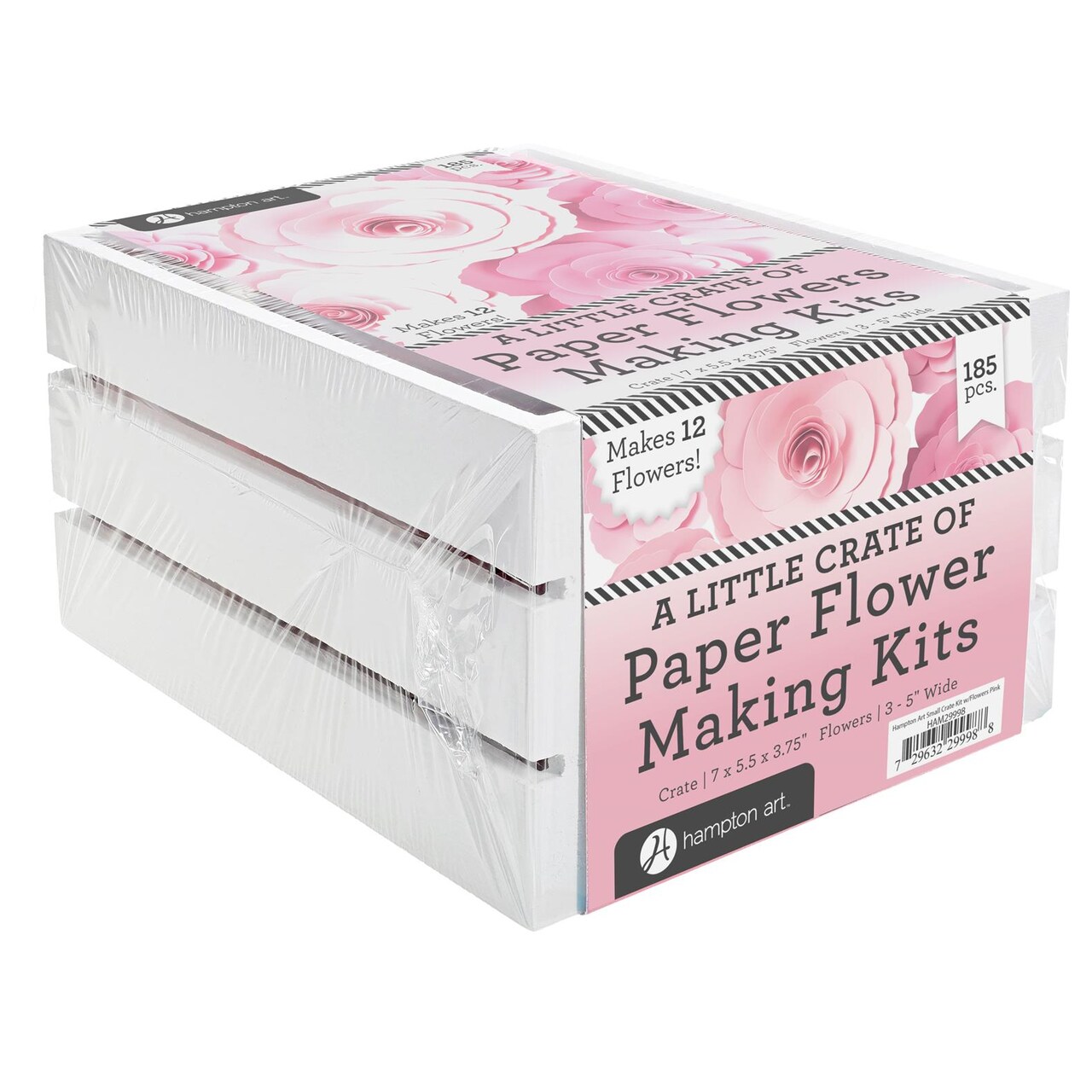 Hampton Art Little Crate Of Paper Flower Kit, Pink, 185Pc, Paper Flower Kit, Making Bouquet Craft Kits For Adults, Craft Making Kit